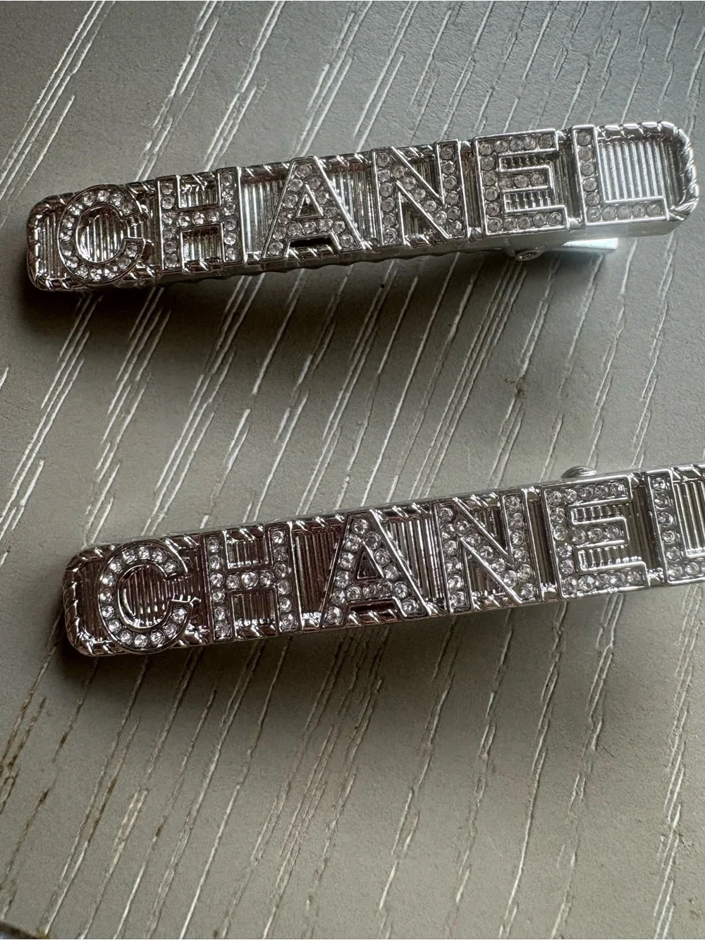 FASHION Silver Logo with rhinestones Rectangular Hair Clips - Set of 2